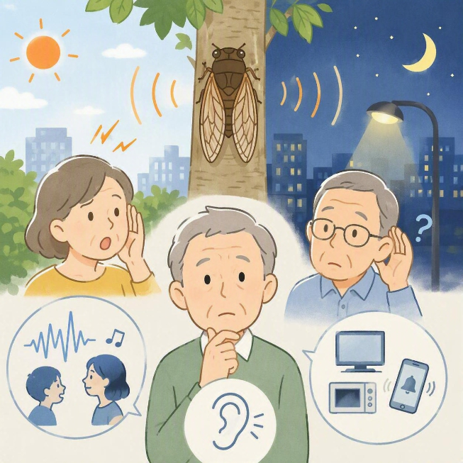 セミ 鳴き声 大きい セミ 鳴き声 大きさ セミ うるさい なぜ クマゼミ 鳴き声 高音 聞こえない セミの声 聞こえない 加齢による聞こえの変化 集音器 おすすめ 聞こえ チェック 高音域 聴力低下